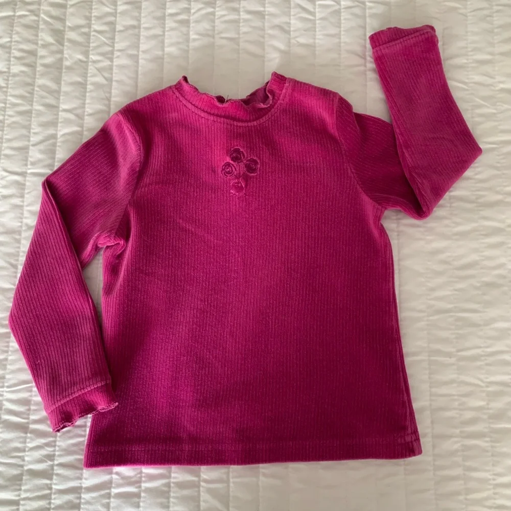 Vintage Children's Place Velour Set Girls 24M Pink Top Pants Ribbed Ruffle Y2K